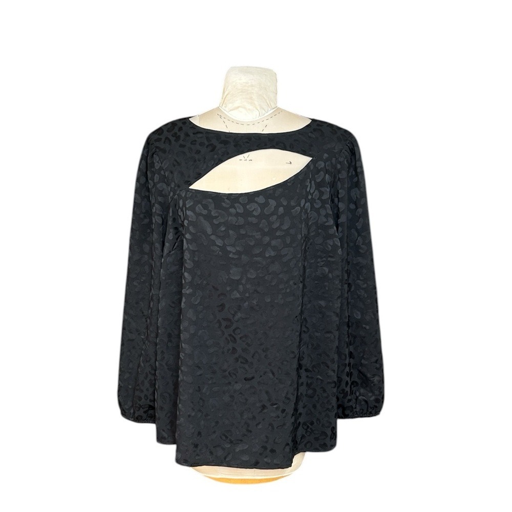 Lane Bryant Black Leopard‎ Print Cutout Long Sleeve Top Plus Size 22